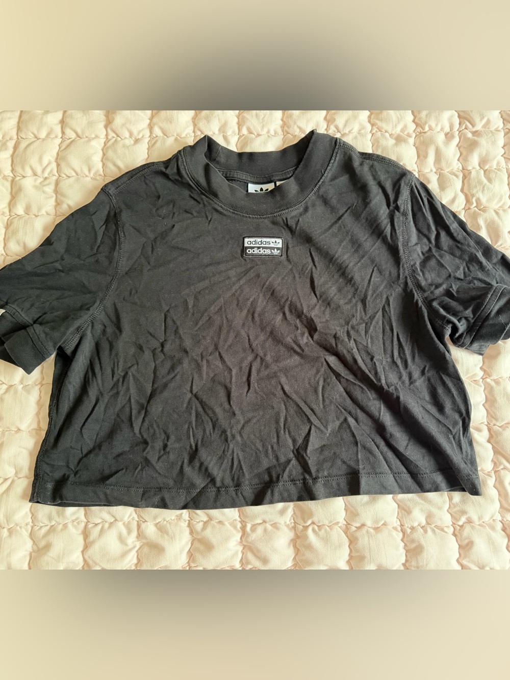 Adidas Black Women's Cropped Tee with Chest Logo